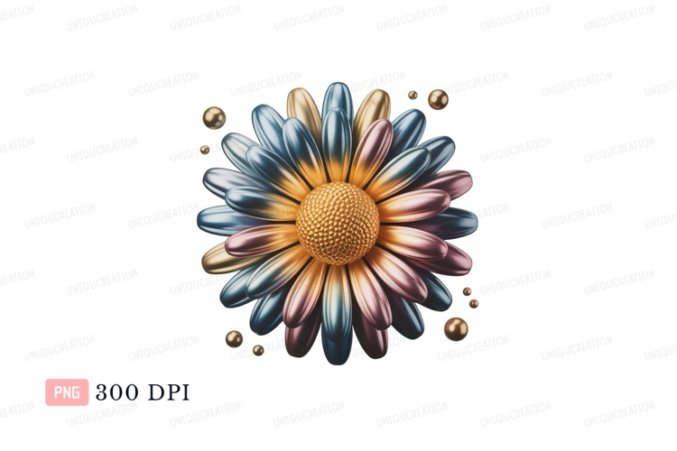 Metallic flower golden center blue pink petals image