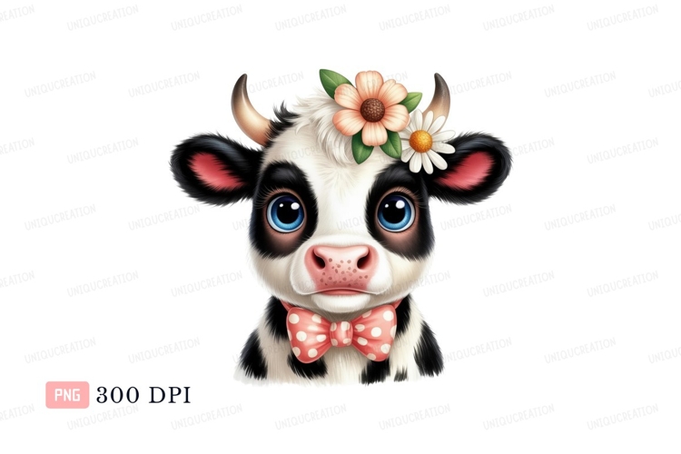 Adorable cow with flowers and bow calf animal
