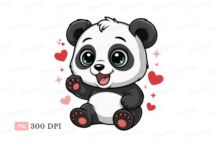 Cute panda waving with hearts animal bear