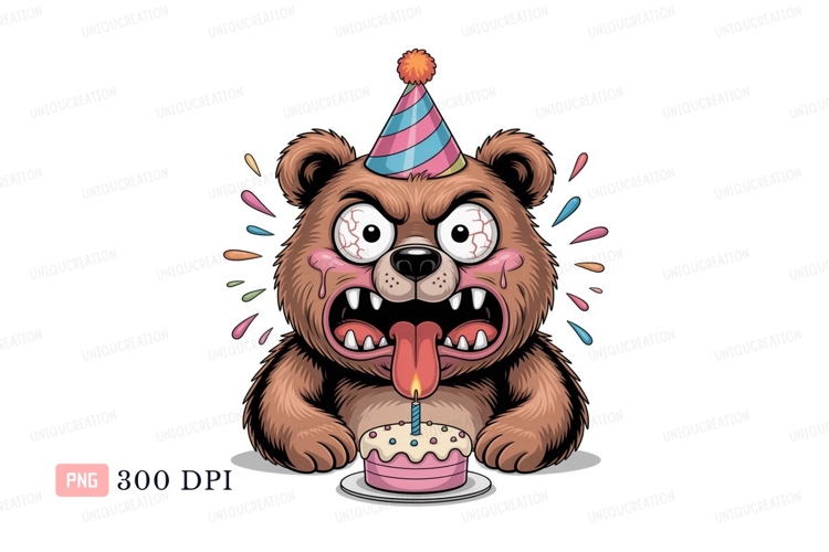 Angry bear party hat cake birthday