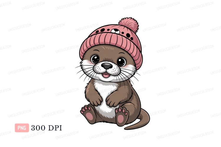 Cute otter wearing pink winter hat animal cartoon