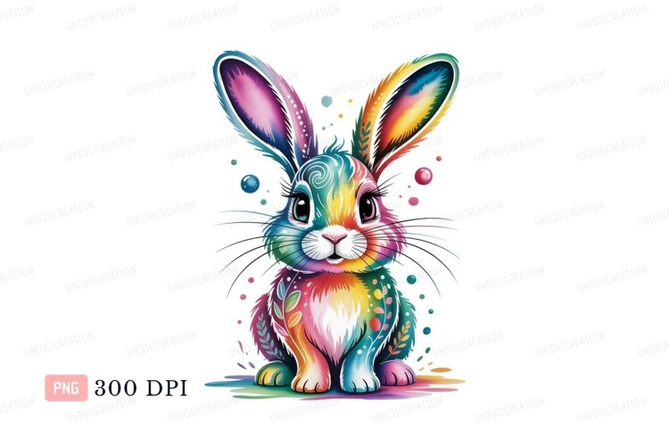Colorful bunny with floral accents rabbit rainbow (6137543)