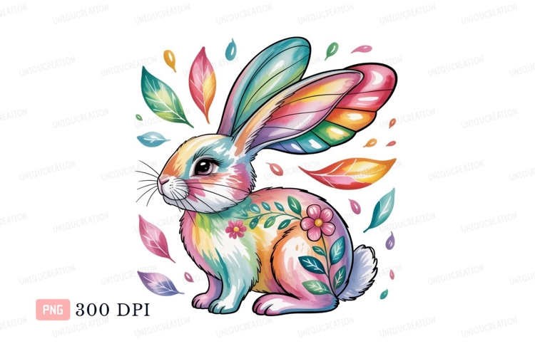 Colorful bunny with floral accents rabbit rainbow