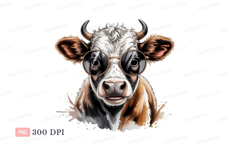 Cow wearing round glasses black white