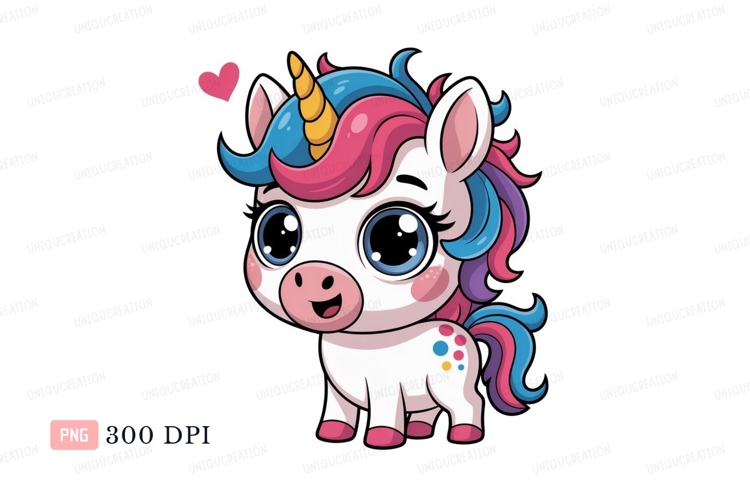 Cute unicorn with colorful mane fantasy magic