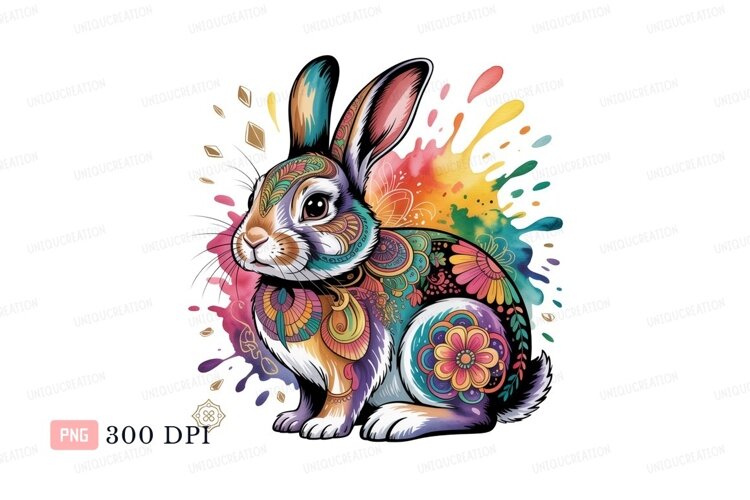 Patterned Rabbit Outside Colorful patterned rabbit with paint splashes (6147656)
