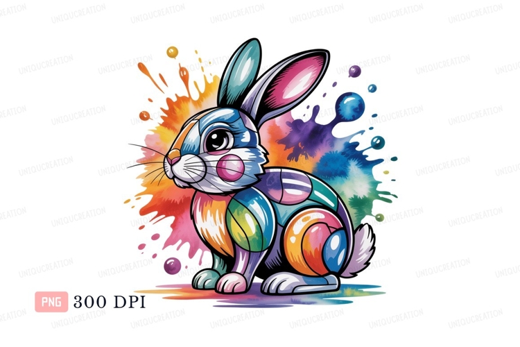 Colorful rabbit splash art bunny paint
