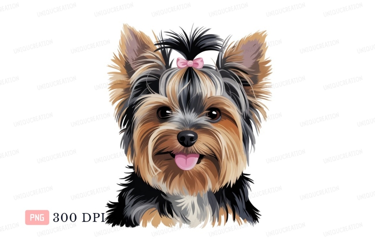 Yorkshire terrier puppy with pink bow canine