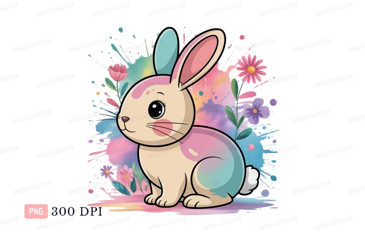 Pastel bunny with flowers rabbit pink