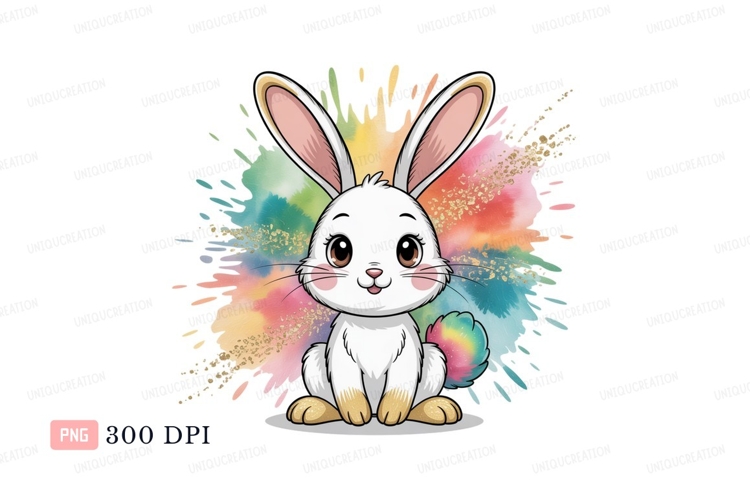 Cute white bunny with colorful splash rabbit