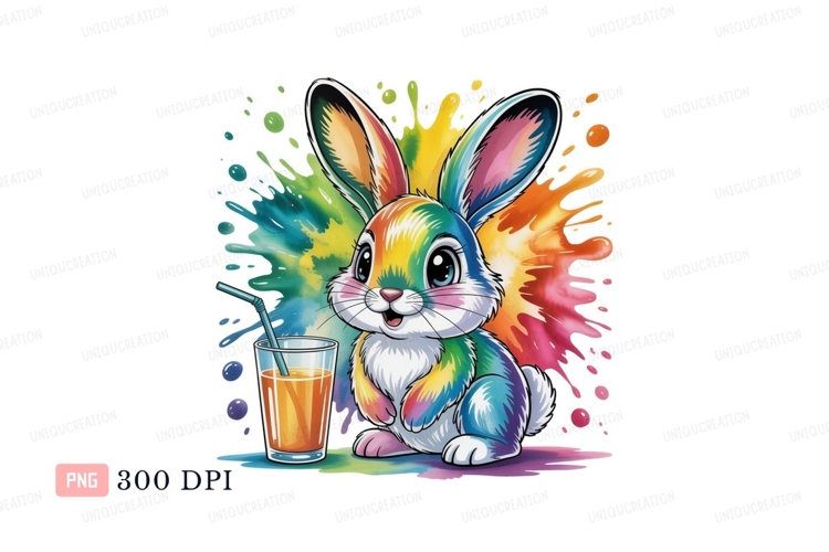 Colorful bunny with juice rabbit drink