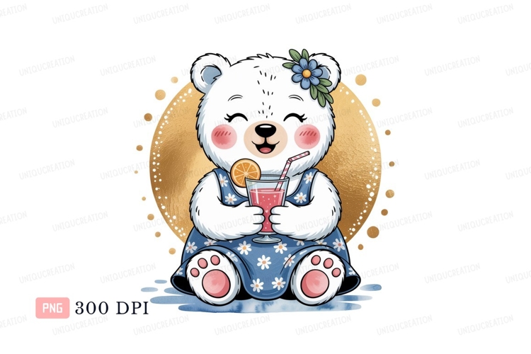 Cute polar bear with drink summer