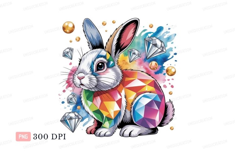 Colorful diamond rabbit with gems crystal