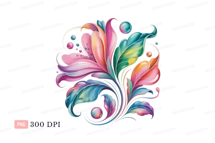 Colorful floral swirl with pearls fantasy