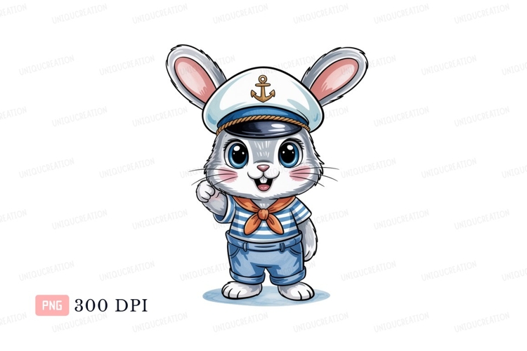 Sailor bunny waving friendly anchor scarf