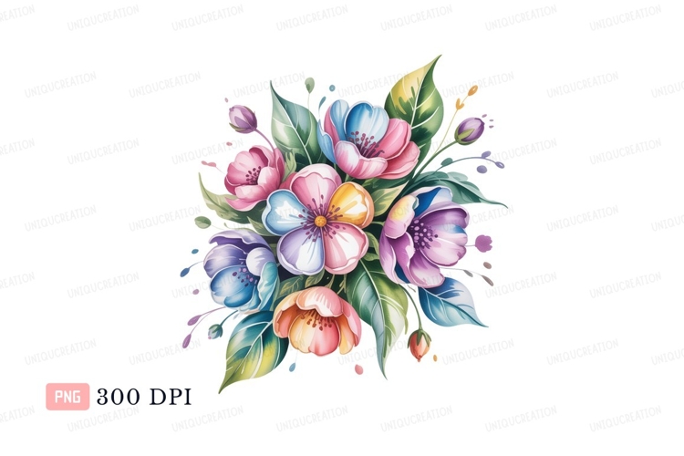 Pastel floral bouquet watercolor flowers