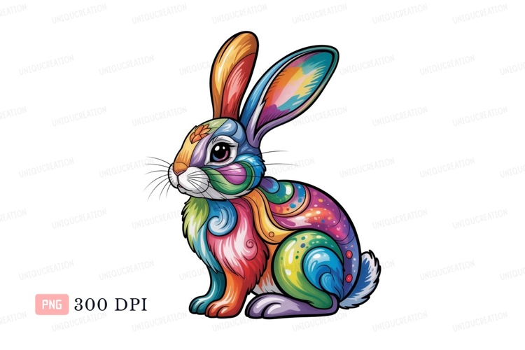 Colorful rabbit with swirling patterns artistic