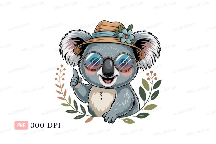 Cheerful koala wearing hat and glasses animal cartoon