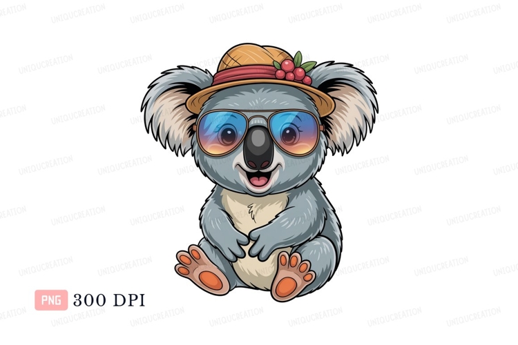Cool koala wearing sunglasses and hat berries cute