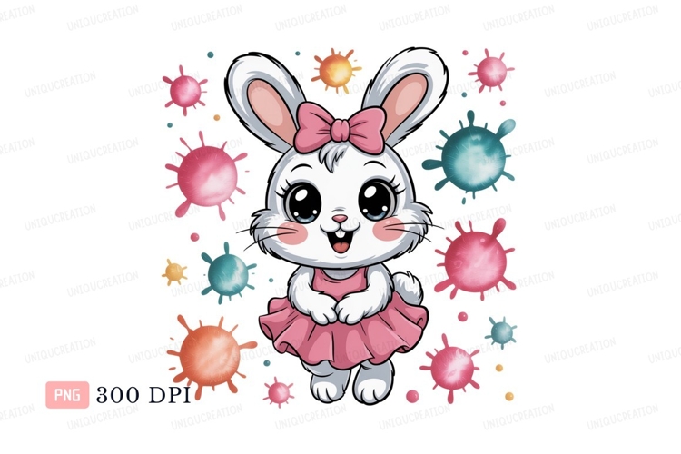 Cute bunny wearing pink dress rabbit