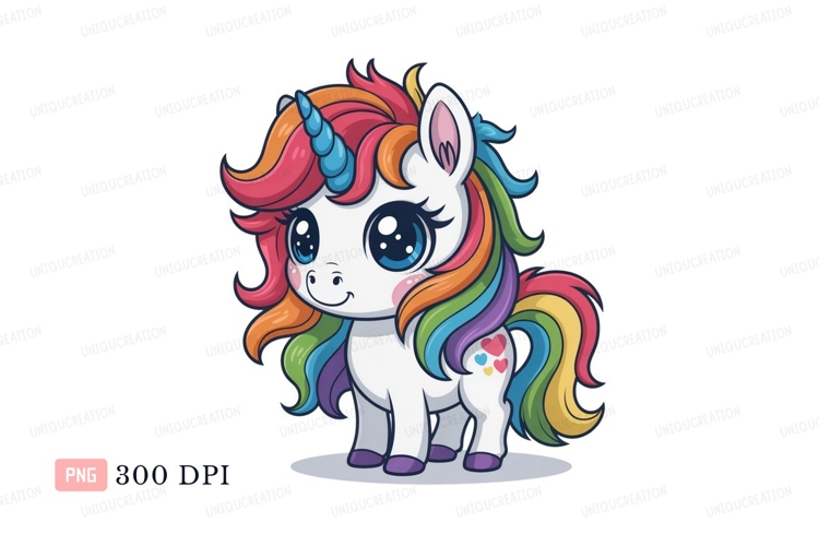 Cute rainbow unicorn with hearts fantasy mythical