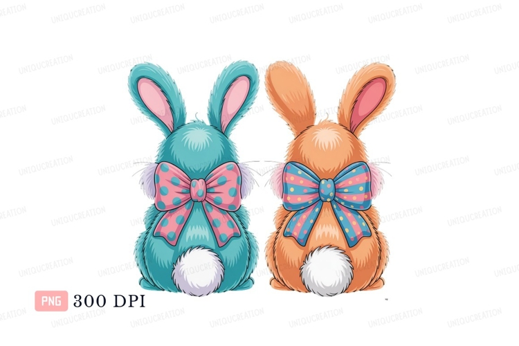 Two fluffy bunnies wearing bows bunny rabbit