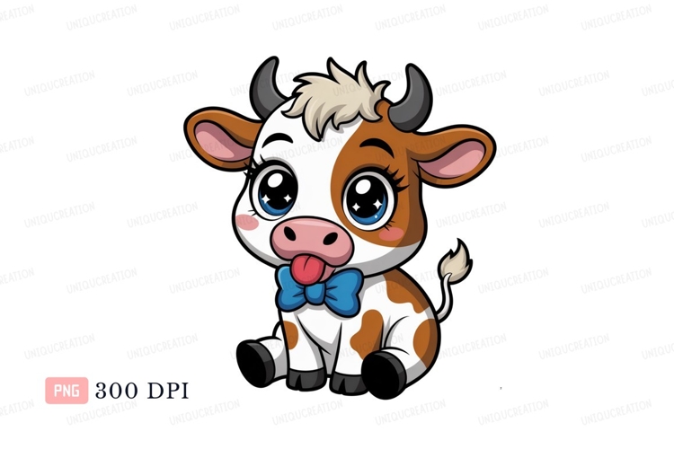Cute cow with blue bow cartoon animal