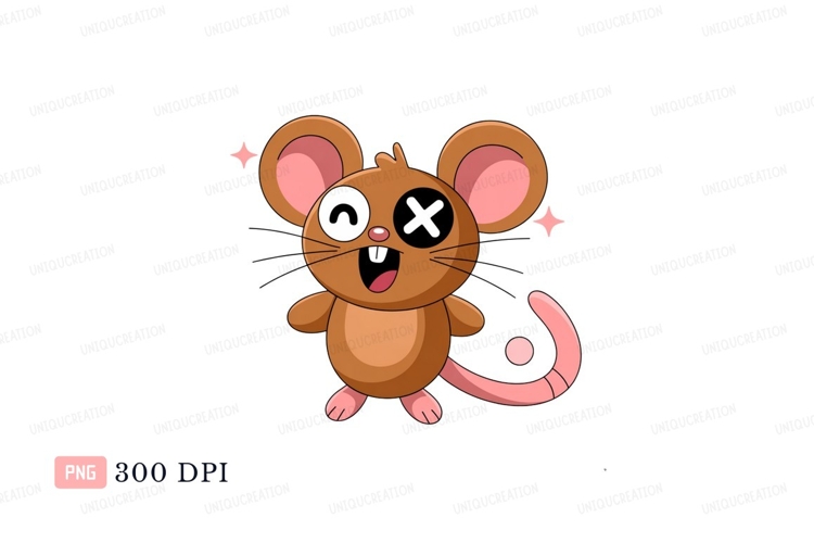 Cartoon mouse with crossed eyes and stars brown pink