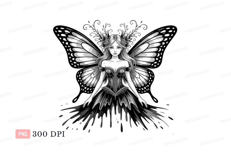Elegant fairy with butterfly wings and ornate dress