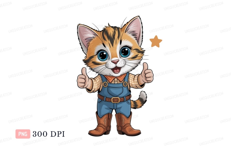 Orange tabby cat wearing overalls blue eyes