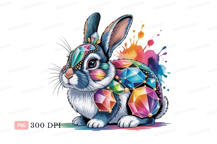 Jeweled rabbit adorned with colorful gemstones crystal