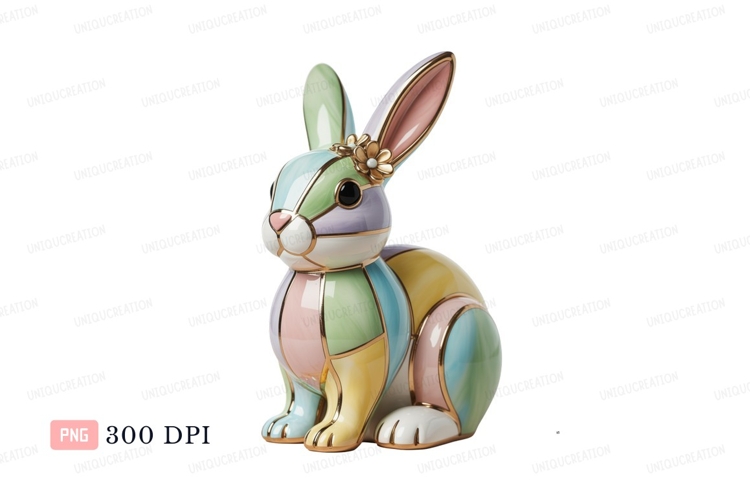 Colorful pastel bunny figurine with flower rabbit