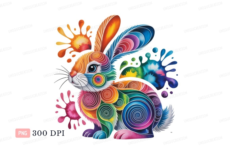 Colorful rabbit with paint splashes abstract