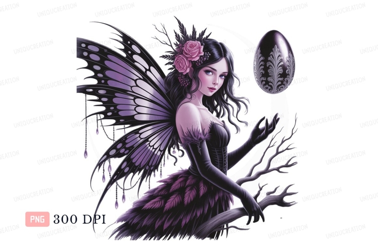 Dark fairy with purple wings and ornate egg image