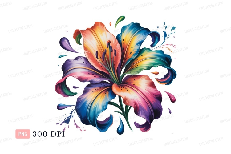 Vibrant rainbow lily flower splashes colorful