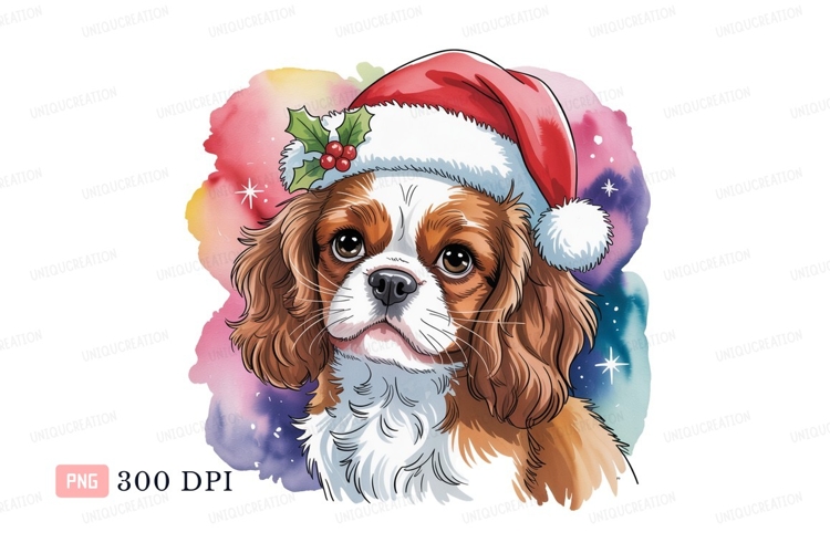 Cavalier King Charles Spaniel wearing Santa hat canine
