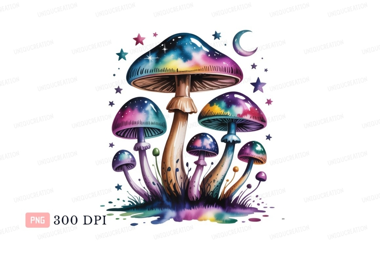 Cosmic mushrooms celestial night CLIPART