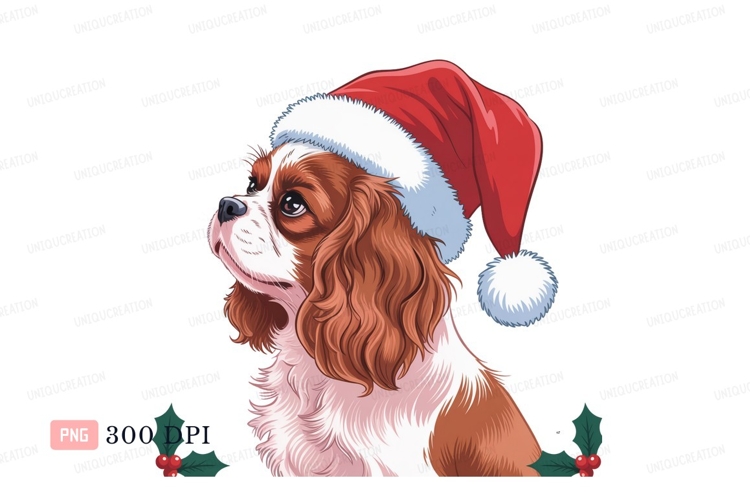 Cavalier dog wearing Santa hat king charles example image 1