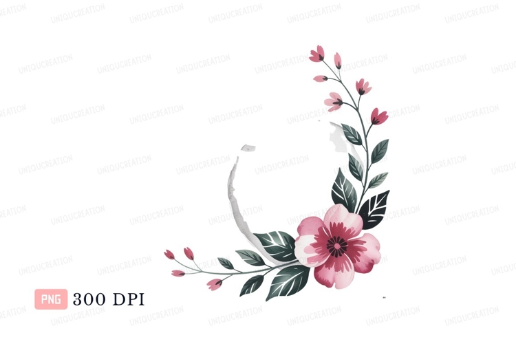 Pink floral wreath C L I P A R T leaves buds