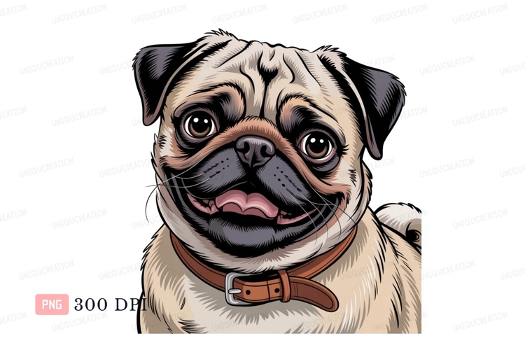 Happy pug dog wearing collar animal canine