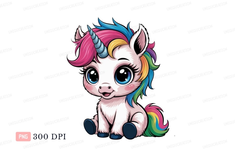 Cute unicorn with rainbow mane fantasy magical