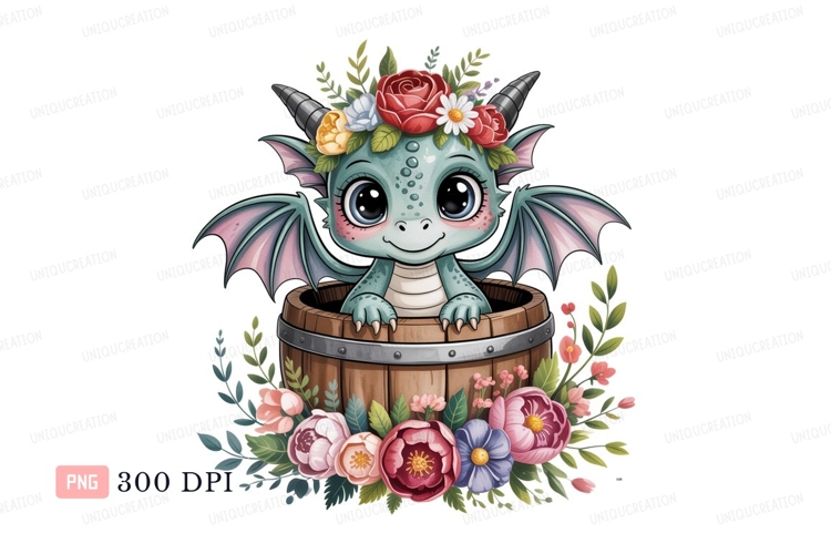 Cute dragon floral wreath barrel baby fantasy