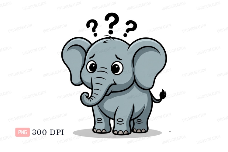 Sad baby elephant cartoon gray
