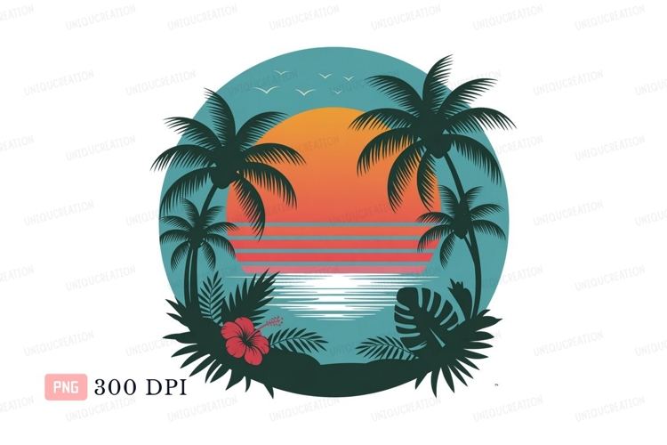 Tropical sunset ocean view with palm trees image