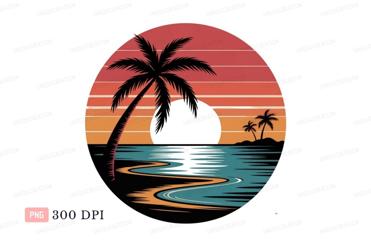 Sunset palms ocean reflection trees