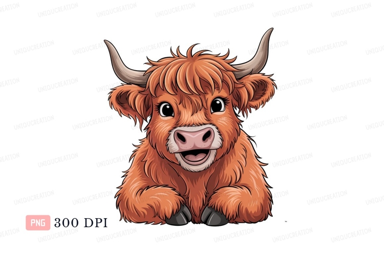 Fluffy orange highland cow with horns image