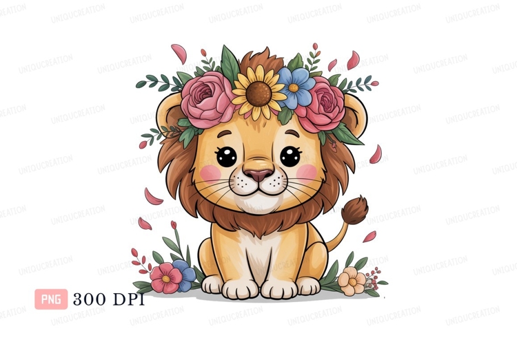 Cute lion cub wearing flower crown animal