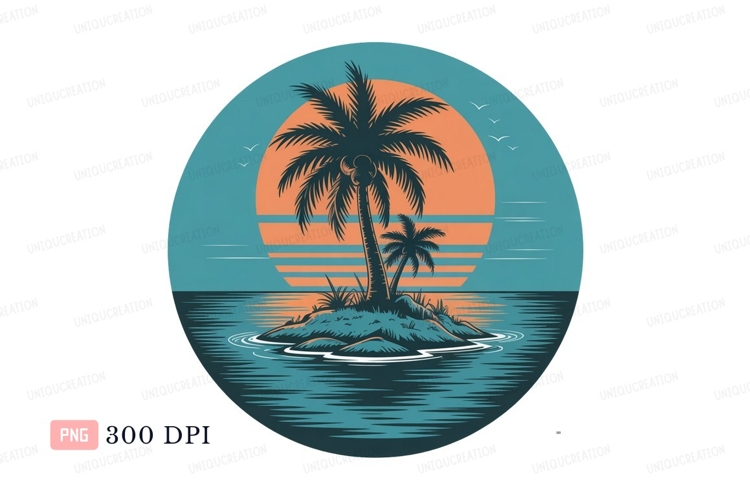 Tropical island sunset scene palm trees
