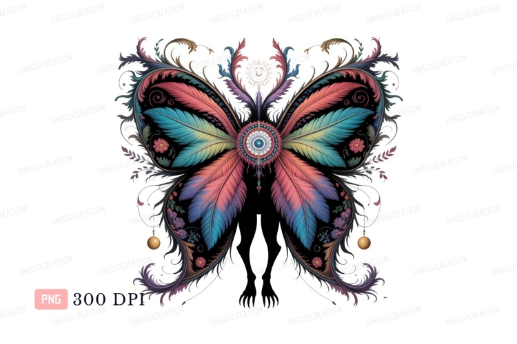 Feathered butterfly ornate design feathers colorful