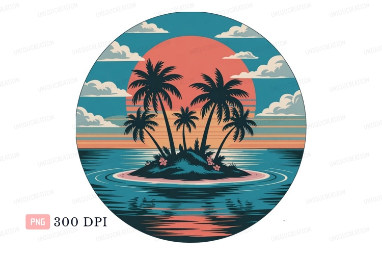 Tropical island sunset palms ocean image